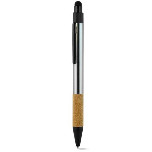 Penna a sfera con touch screen in alluminio riciclato e sughero fusto